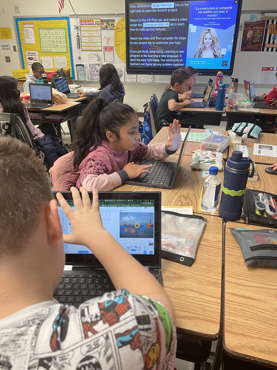 HorizonElem's tweet image. Mrs. Griffith’s class participated in Hour of Code yesterday! Students created Google logos using Scratch through CS First. #CSforlcps ⁦@HorizonElem⁩
