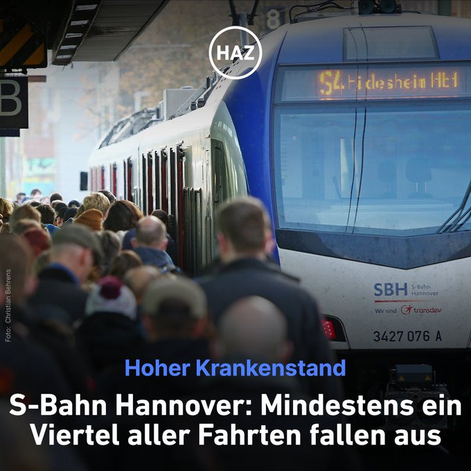Die aktuell grassierenden Krankheitswellen haben auch die hannoversche S-Bahn erreicht. 🤧 Der Betreiber<a href="/tag/bundestagswahl"class="tags"><span>#bundestagswahl</span></a><a href="/tag/btw21"class="tags"><span>#btw21</span></a>