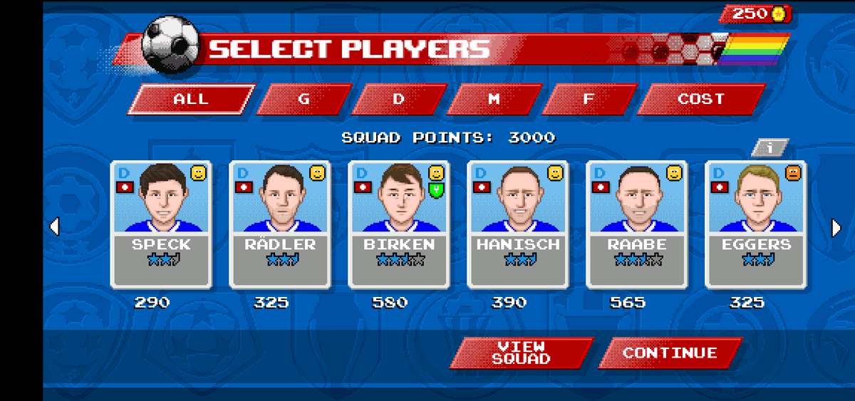TheRetroCoach's tweet photo. The Global Championship mode in #RetroGoal is a fun interlude from longer seasons.

The "fantasy squad" concept to build a team with 3000 points can take some trial &amp; error.

What I'd like to see is each player's point value on the card, to avoid the back and forth checking. https://t.co/IhKd5Mpm9A