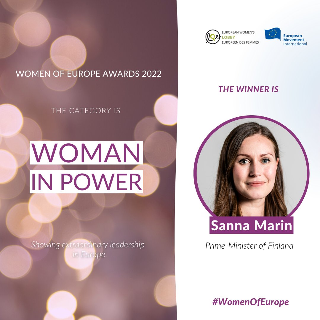 European Movement (@eminternational) on Twitter photo Our wonderful winners in each category:
🏆Woman in Power Award: <a href="/MarinSanna/">Sanna Marin</a> 
 🏆Woman in Action Award: <a href="/olya_rudenko/">Olga Rudenko</a> 
 🏆Woman in Business Award: <a href="/de_dilectis/">Laura De Dilectis</a> 
 🏆Woman in Youth Activism Award: <a href="/vivianeogou/">Viviane Ogou i Corbi🕊</a> 
#WomenOfEurope Our wonderful winners in each category:
🏆Woman in Power Award: <a href="/MarinSanna/">Sanna Marin</a> 
 🏆Woman in Action Award: <a href="/olya_rudenko/">Olga Rudenko</a> 
 🏆Woman in Business Award: <a href="/de_dilectis/">Laura De Dilectis</a> 
 🏆Woman in Youth Activism Award: <a href="/vivianeogou/">Viviane Ogou i Corbi🕊</a> 
#WomenOfEurope