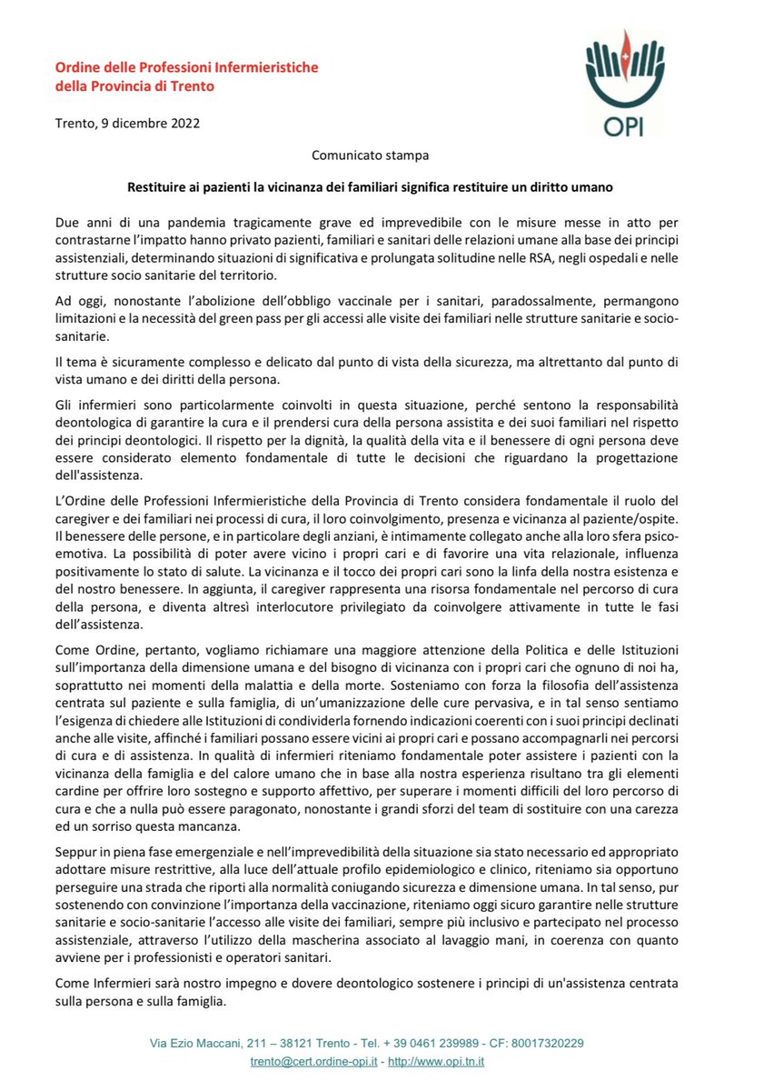 Ordine Professioni Infermieristiche di Trento tweet media