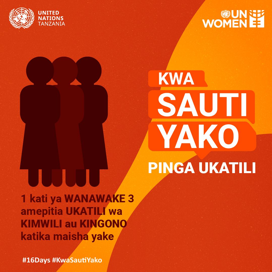 Ukifanya uhalifu dhidi ya mwanamke, Unafanya uhalifu dhidi ya Kizazi. 

Tumia Sauti yako - Linda haki na Usalama wa Wanawake na Wasichana.

#KwaSautiYako #16Days

<a href="/unwomentanzania/">UN Women Tanzania</a>