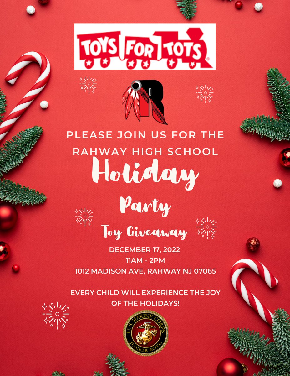 The Rahway High School JROTC is hosting a holiday party and toy giveaway at RHS on Saturday, December 17th from 11AM-2PM. Join us for some holiday cheer!