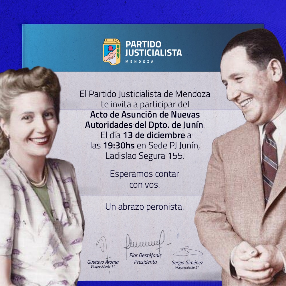 JuninPartido's tweet photo. Este 13 de Diciembre asumen las nuevas autoridades del Consejo Partidario del Departamento de Junín! 

📍Ladislao Segura 155
Te Esperamos! ❤️🇦🇷✌🏾
#PJ https://t.co/n0j28dsYw6