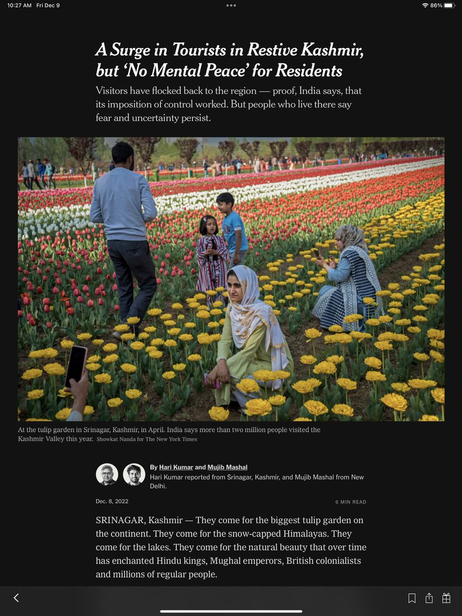 mjunaidr's tweet photo. Hey @MujMash &amp; @HariNYT it is Dec &amp; Kashmiris are freezing from electric shortage, but you write about tourists &amp; tulip gardens from the summer. You reproduce Indian pov multiple times &amp; don’t bother speaking to Kashmiris. How many times will you do the same bullshit “report”? https://t.co/HdWXbRgC7A