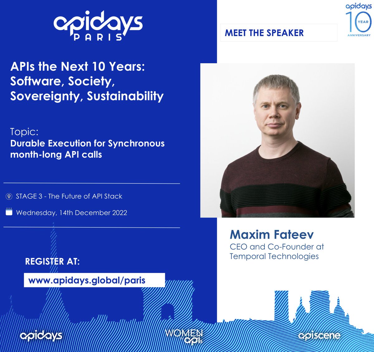Come hear our CEO <a href="/mfateev/">Maxim Fateev</a> give an in-depth talk on Durable Execution for #apidays Paris in 5️⃣ days!

You won't want to miss it! Grab your tickets here 🎟️hopin.com/events/apidays…