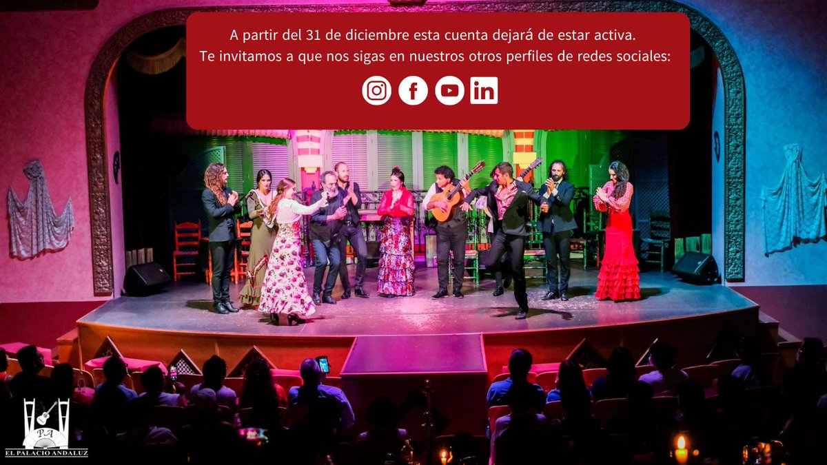 ¿Eres un apasionado del #flamenco? No te pierdas nuestros otros perfiles en 📲RRSS:
📸 Instagram: <a href="/palacioandaluz/">Tablao Flamenco El Palacio Andaluz</a> 
👥 Facebook: @ElPalacioAndaluz
▶️ Youtube: @TablaoFlamencoElPalacioAndaluz
💼 LinkedIn: @elpalacioandaluz

⚠️A partir del 31 de diciembre esta cuenta estará inactiva