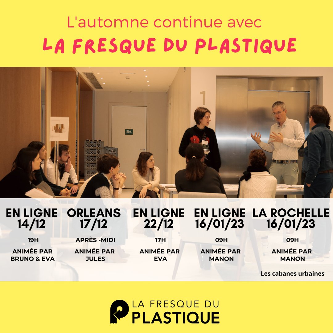 🤩 Hello ! 

😁 Vous les attendiez avec impatience, les voici : les prochaines dates de nos ateliers 

🥳 N'oubliez pas de vous inscrire =&gt; fresqueduplastique.fr 

😍 A très bientôt !