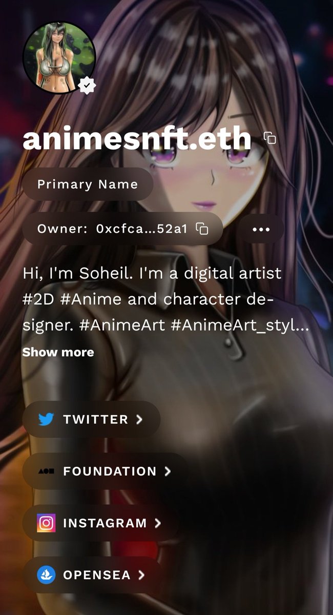 Thank you <a href="/ethdotco/">Eth.co</a> for following me🌹🤍, hope you like my artworks.
Animesnft.eth.co