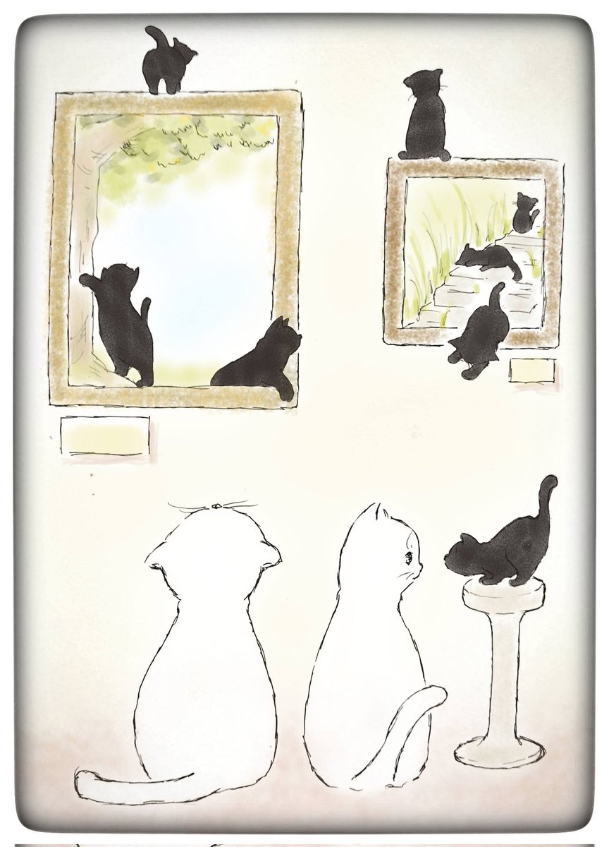 猫たちと美術館🖼 君たち誰にゃ?🐱 アメ。さんの #影ねこ に魅せられて☺️ #猫イラスト #猫好きさんとつながりたい #イラスト #ねこ #猫をTLに流しちゃおう #みんなで楽しむTwitter展覧会 #cats 