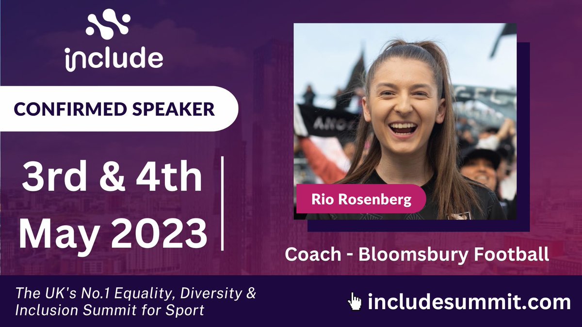 🚨🚨 SPEAKERS GALORE 🚨🚨

Our final speaker announcements this week &amp; what a pair this is!!

💜 <a href="/we_are_level/">Level</a> Partner &amp; <a href="/gensportmktg/">GENSport</a> MD - <a href="/ro_samarasinhe/">Rowena Samarasinhe</a> 

💜 <a href="/bloomsburyftbl/">Bloomsbury Football</a> coach - <a href="/rio_rosenberg_/">Rio</a> 

We’re so excited to hear from both of these incredible women! #includesummit