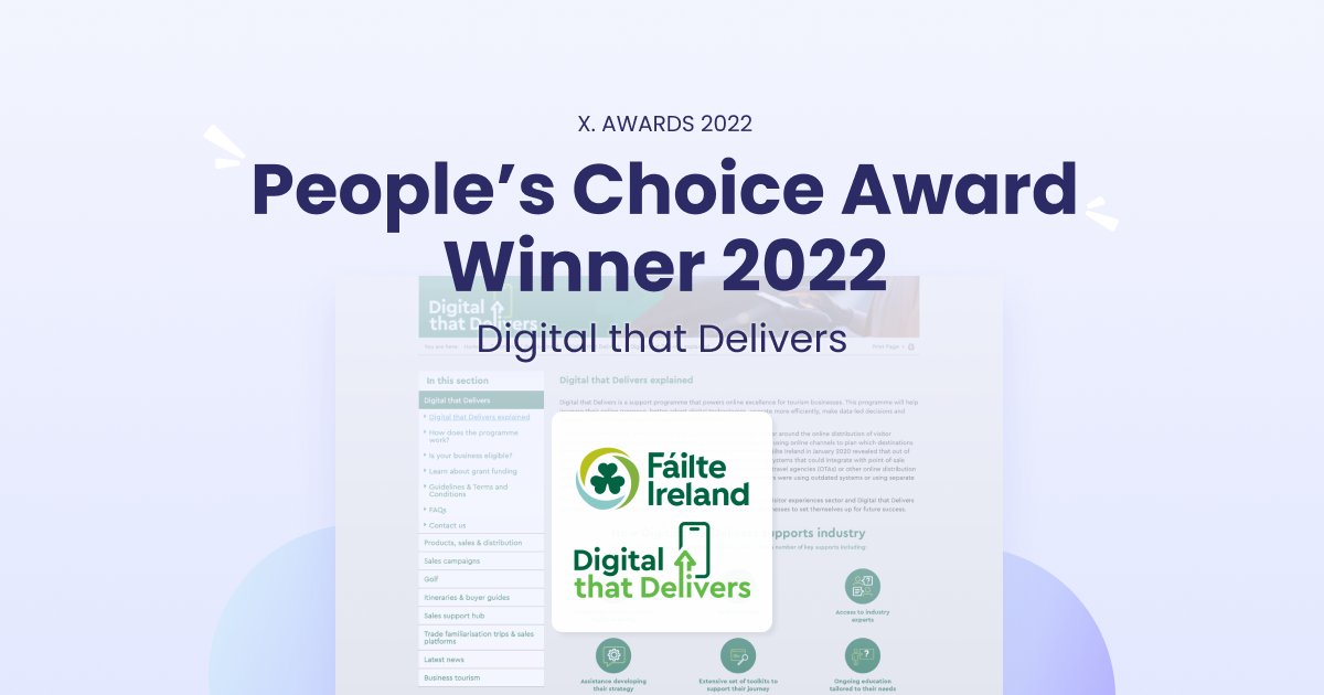 Fáilte Ireland (@failte_ireland) on Twitter photo We're thrilled that our Digital That Delivers programme won the People's Choice Award at this year’s prestigious X Festival - hosted by <a href="/think_tourism/">thinkdigital.travel</a>. For more information on Digital That Delivers and its next intake see failteireland.ie/Commercial-dev… We're thrilled that our Digital That Delivers programme won the People's Choice Award at this year’s prestigious X Festival - hosted by <a href="/think_tourism/">thinkdigital.travel</a>. For more information on Digital That Delivers and its next intake see failteireland.ie/Commercial-dev…