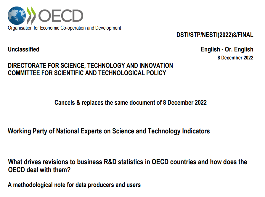 Statistical revs to R&amp;D statistics can sig. change our view of past &amp; impact int_al 🗺️comparisons. What drives revisions to business R&amp;D statistics in <a href="/OECD/">OECD ➡️ Better Policies for Better Lives</a> countries &amp; how do we deal with them? Just published at #NESTI a methods doc for prods and users. one.oecd.org/document/DSTI/…