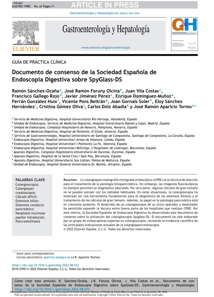 El dr. Sánchez-Ocaña de nuestro 🏥 lidera el nuevo documento de consenso de la #SEED  sobre SpyGlass publicado en <a href="/gastroHepato/">Gastro y Hepato</a>

📄Os invitamos a leerlo ⬇️⬇️⬇️
 #HURH <a href="/SEEDendoscopia/">SEED</a> 

elsevier.es/es-revista-gas…