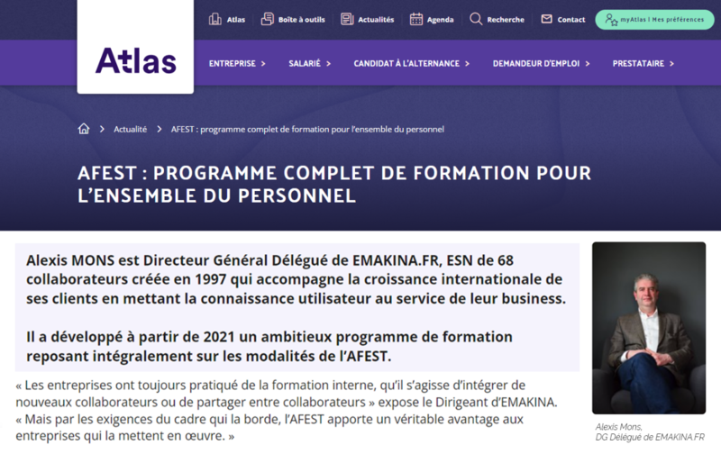 #AFEST : Programme complet de #formation pour l'ensemble du personnel 🙌

👀 Alexis Mons en parle ici : opco-atlas.fr/actualites/afe…

➡️ La modalité AFEST : Financement de la formation interne, de pair à pair, des salariés : aliptic.net/formation-cont…