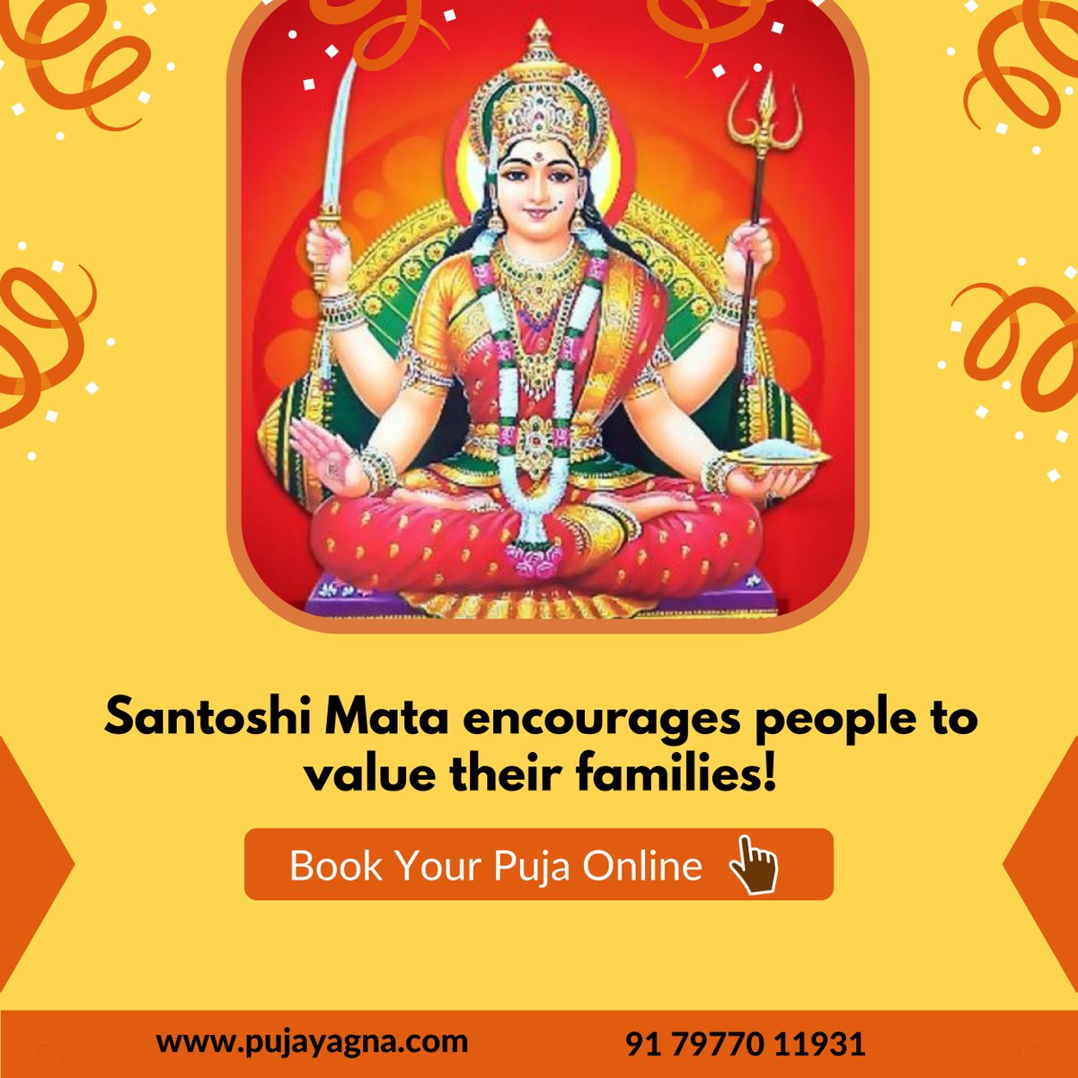 Santoshi Mata encourages people to value their families!

Visit pujayagna.com/products/santo…

#onlinepoojabooking #onlinepoojaservices #onlineprasad #onlinebookings #bookpanditonline #parvati #bookpujaonline #pujaservices #onlineastrologerconsultation