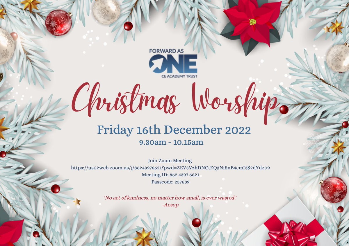 ForwardAs1Trust's tweet photo. @ForwardAs1Trust Family - Children, Parents, Staff, Governors and Trustees. We are delighted to invite you to our Christmas Worship 🎄🎁 💙

Come and join us to sing, worship and rejoice in the true joy of Christmas! We look forward to seeing you there! https://t.co/XJmHJCWmeK