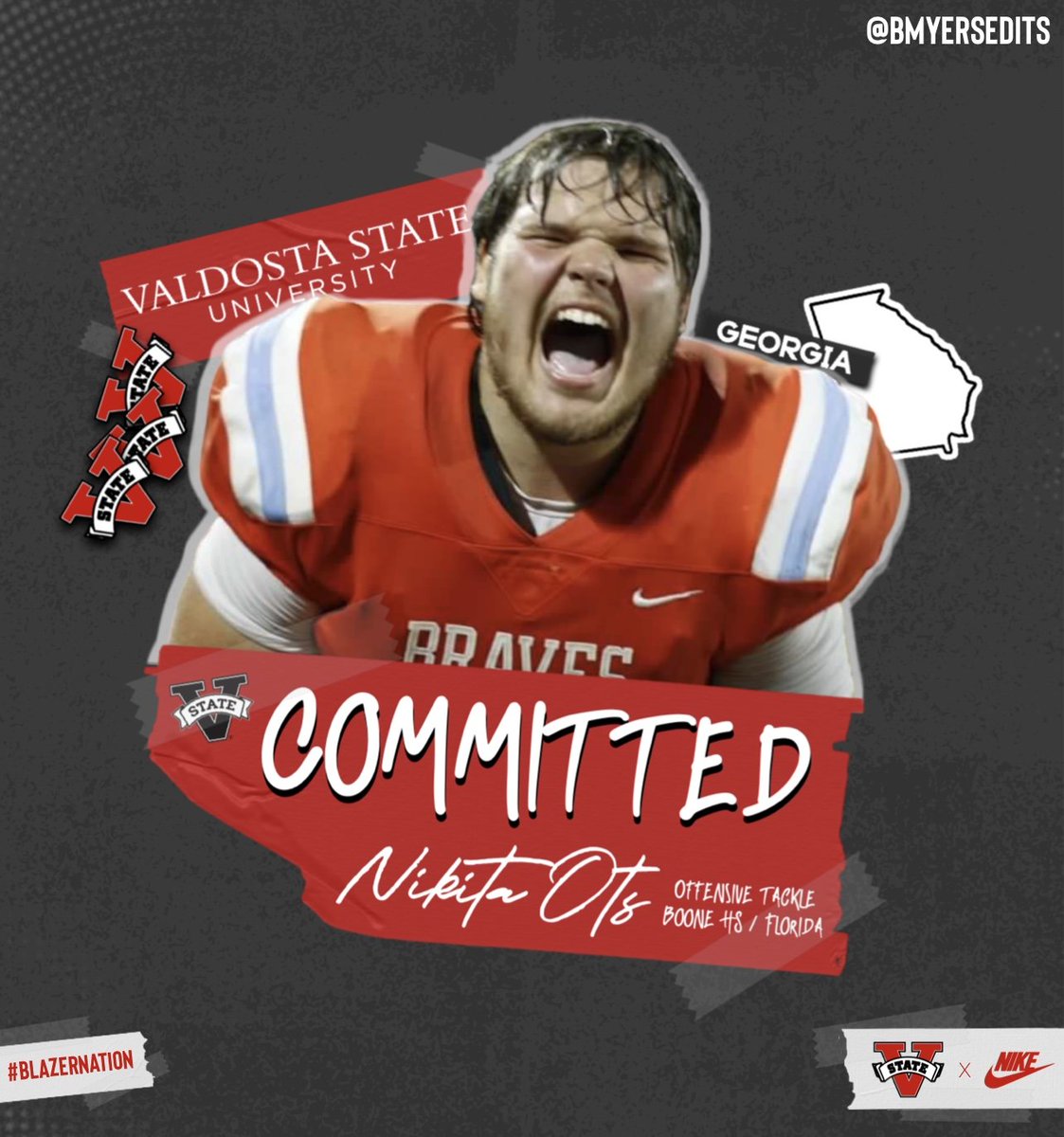 Nikita (@don_bu11) on Twitter photo After careful consideration, I'm happy to announce my commitment to Valdosta State University. Let's go win another title. #titletown
<a href="/coachajjohnson/">Andy Johnson</a>
@valdostastatefb
<a href="/Coach_Barela/">Mike Barela</a>
<a href="/Coach_StrickOL/">Coach Strickland</a>
<a href="/RickBowie2/">Rick Bowie</a>
<a href="/coachjack212/">Tremaine Jackson</a> After careful consideration, I'm happy to announce my commitment to Valdosta State University. Let's go win another title. #titletown
<a href="/coachajjohnson/">Andy Johnson</a>
@valdostastatefb
<a href="/Coach_Barela/">Mike Barela</a>
<a href="/Coach_StrickOL/">Coach Strickland</a>
<a href="/RickBowie2/">Rick Bowie</a>
<a href="/coachjack212/">Tremaine Jackson</a>