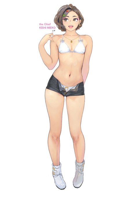 小武脳内コンペの結果「等身大パネル・岸見栄子」はこのホットパンツ白ビキニブラ見栄子で行くことに。地面のサークルは入れるとパネルが「規格外」になってしまうので無しver.となります。コミケ最終日の展示&amp;頒布、1部のみです〜。 