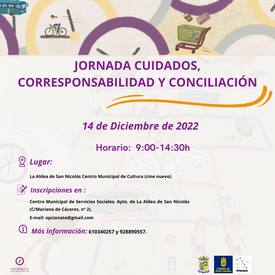 Opcionate's tweet photo. El 14 de diciembre en la Aldea de San Nicolás, el ayto. de @La_Aldea_SN acogerá la jornada sobre 'Cuidados, corresponsabilidad y conciliación'. 💜

📢  Más inf en: https://t.co/V492tV3W7K https://t.co/TLEZo4ZWWr