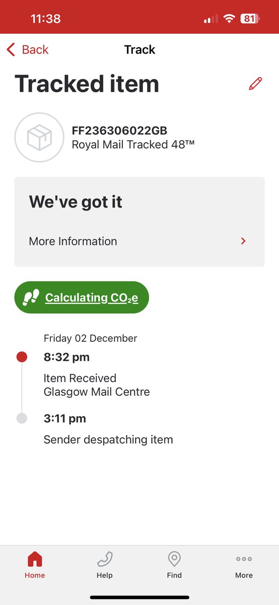 Cassiepep's tweet photo. @RoyalMail Please can you provide an update on the following… I am waiting on 2 parcels to be delivered. One ordered on 30/11 &amp; the other ordered on the 2/12, but as yet nothing received though both dispatched to RM the day after order. This is what the tracking app is saying: https://t.co/JjobQNsVhz