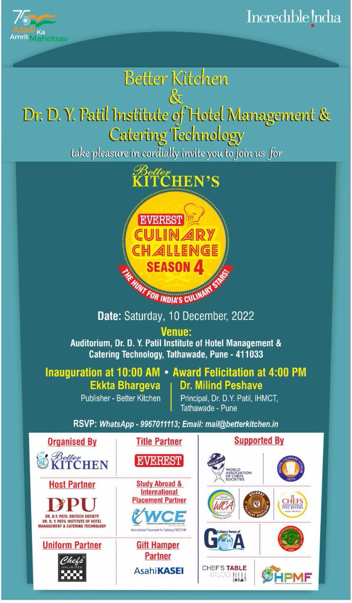 #Invitation For Our 9th City #PUNE #Joinus
At, Dr D. Y. Patil Institute of Hotel Management #SATURDAY 10th December ,2022 #everestbkcc #season4 #buddingchefs