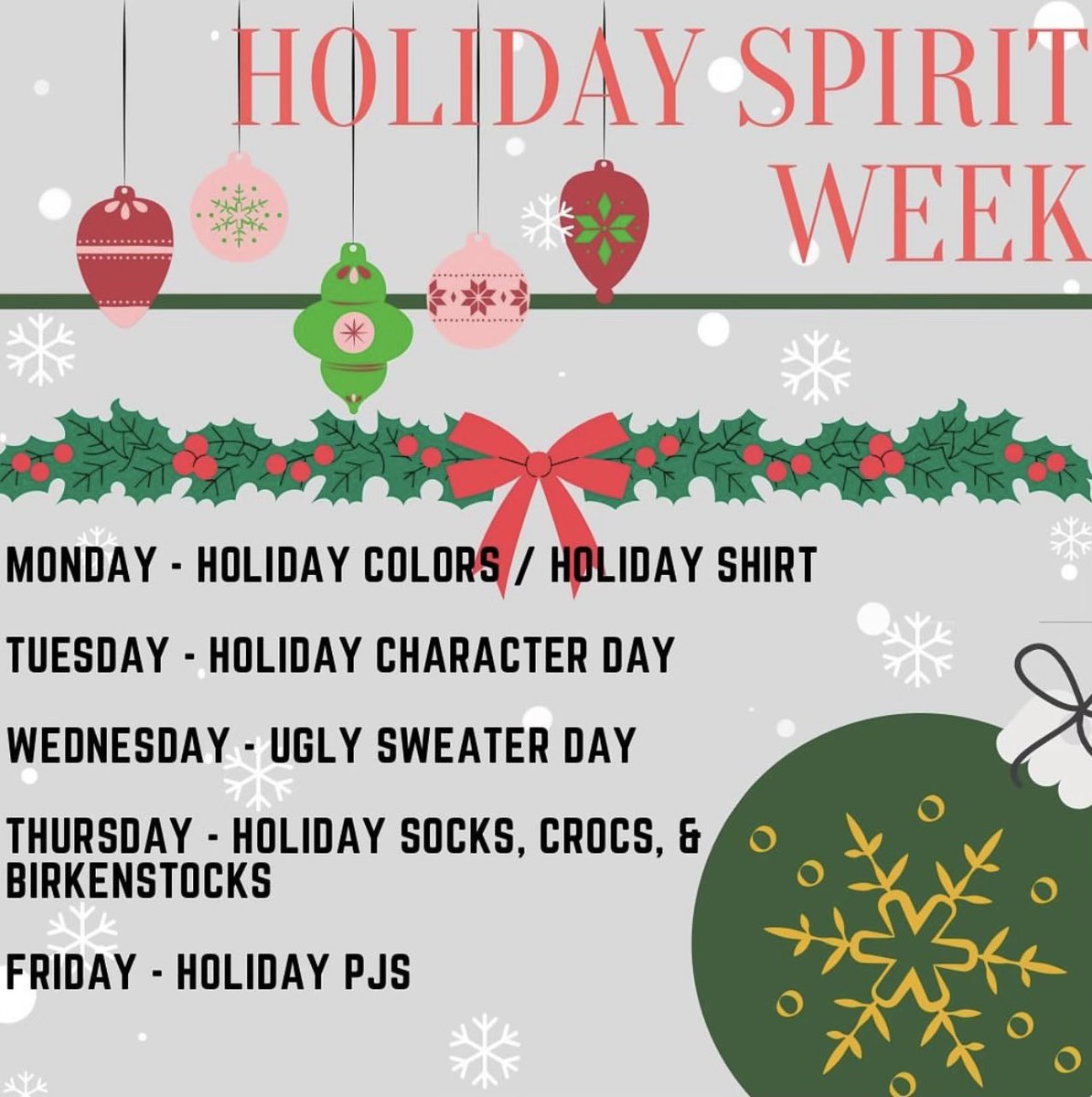 Next week we will celebrate the Holidays with Spirit Week! #letsgetcrafty🎄🎅🏼🧑🏻‍🎄