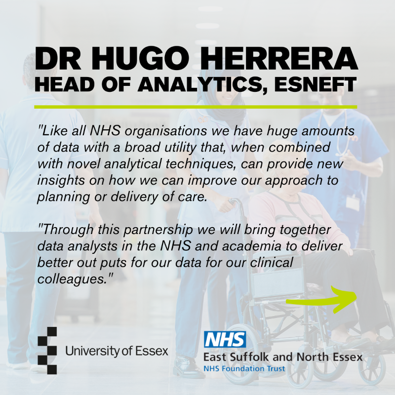 UoE_Business's tweet photo. 📢 New partnership alert! The @Uni_of_Essex with @EssexIADS is using its expertise in data analytics and AI to help make real-world improvements to vital hospital services in a new partnership with the East Suffolk and North Essex NHS Foundation Trust

Read more here 👇