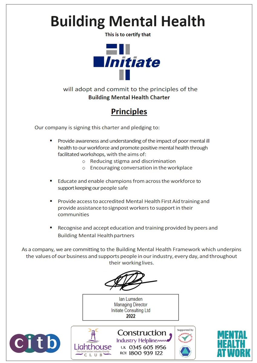 Proud to have sighed the #BuildingMentalHealth charter in November committing to adopting the principals.