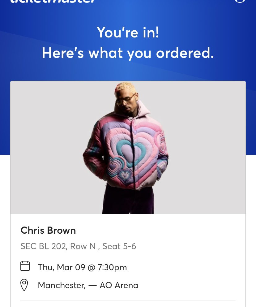 MillieBuchanan's tweet photo. Selling 2 Chris brown tickets , Manchester 9th March. Just want what I paid as I just got better seats #ChrisBrownManchester #Ticketmaster #chrisbrown https://t.co/emICJeBlNQ