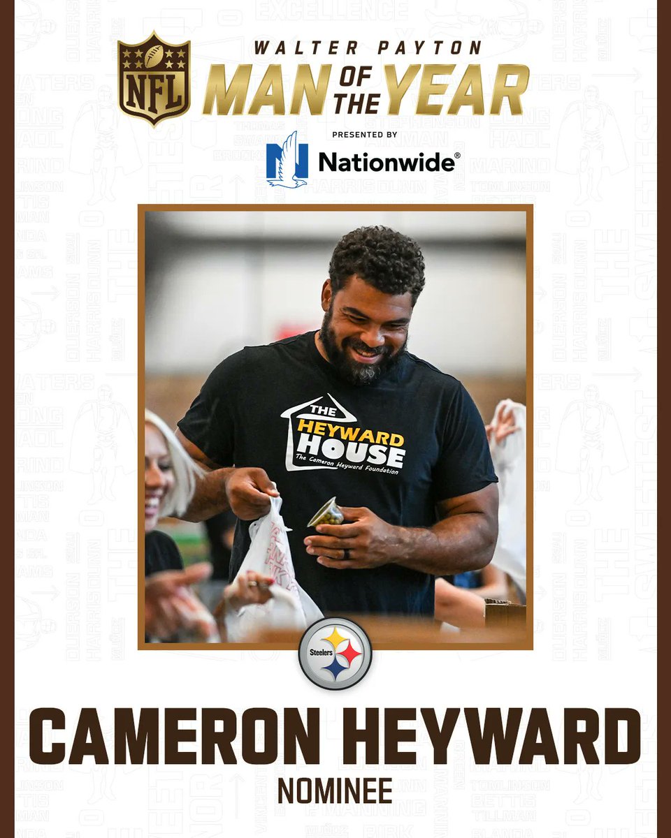 97HeywardHouse's tweet photo. 🖤💛 RETWEET FROM @PittsburghSteelers

@CamHeyward is our nominee for the Walter Payton NFL Man of the Year Award, presented by @Nationwide

Retweet &amp; reply with “#WPMOYChallenge Heyward” to help him earn a $25,000 contribution to the charity of his choice. #WPMOY #Impact97 https://t.co/7ZaXNlBPII