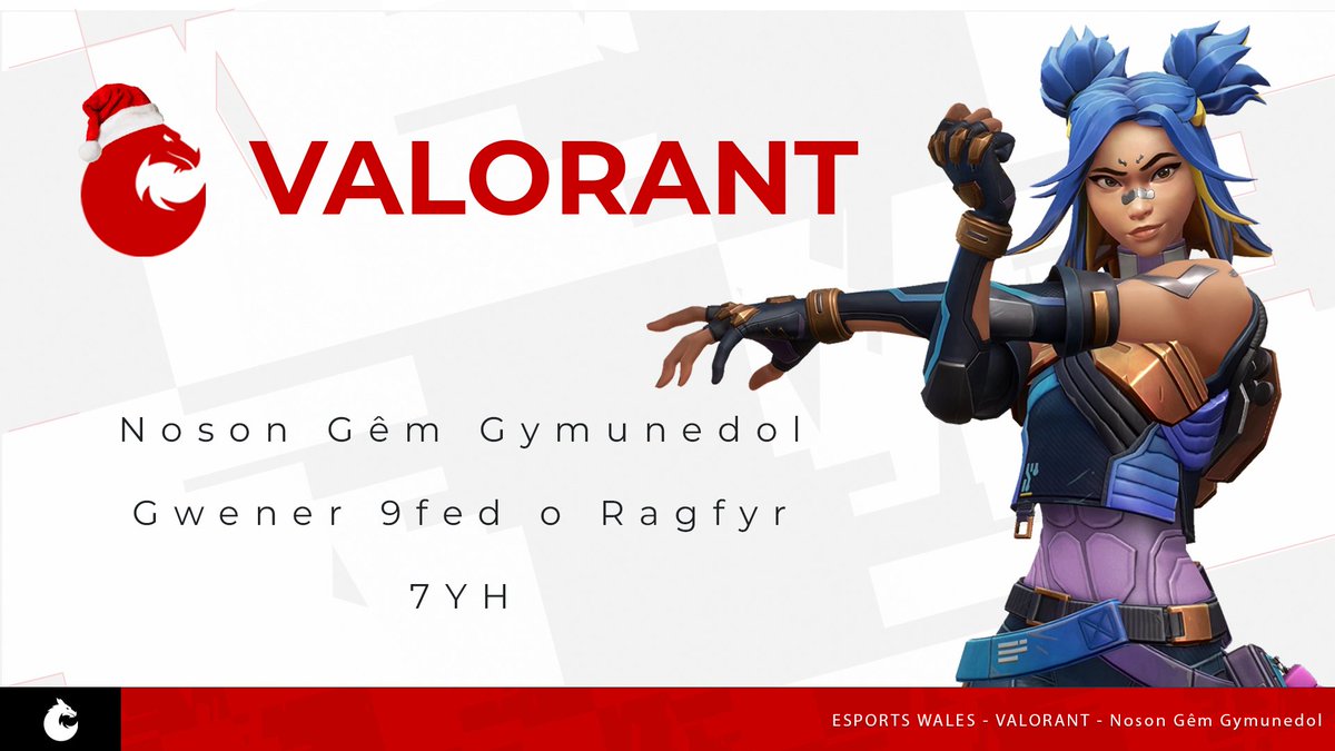 EsportsCymru's tweet photo. DIGWYDD HENO!
Valorant - Noson Gรชm Gymunedol
๐ - Dydd Gwener 9fed o Ragfyr am 7yh
โช - https://t.co/l8qDa95suV
๐ - Croeso i bob rheng
๐- https://t.co/f7x1qMYw5X
#Valorant #Echwaraeon #Esports #EsportsWales https://t.co/v5ezufLsB7