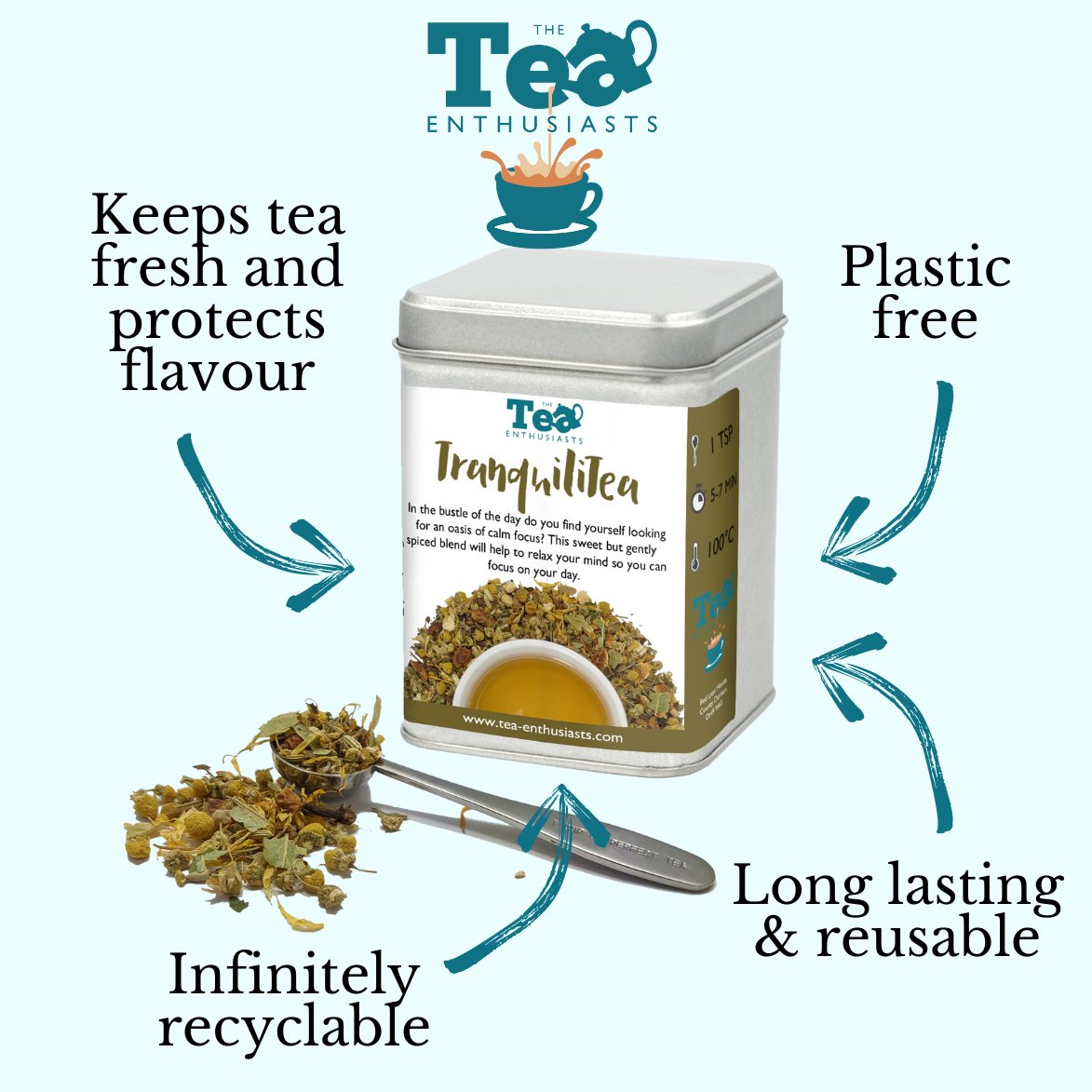 Planet health matter to us and we know it matters to a lot of you too. We have been working towards plastic-free packaging for some time.  We have finally eliminated all plastic from our eco tubs and tins by using new paper labels. tea-enthusiasts.com to find out more.