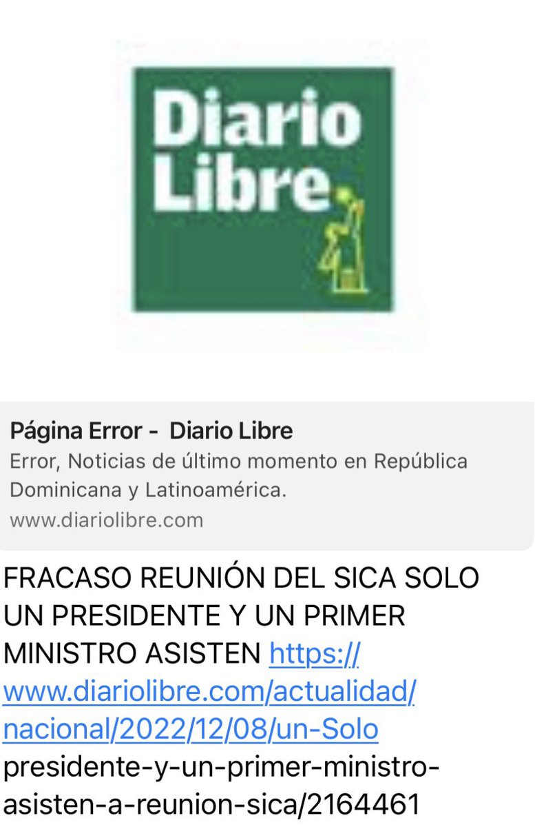Entonces, ¿<a href="/DiarioLibre/">Diario Libre</a> vuelve a borrar un titular? Yo no sé ustedes, pero esto no se veía en la pasada “dictadura”. Digo, es que estaba fuerte ese título: FRACASO REUNIÓN #SICA.

Empero, ¿qué les sorprende? Como todo lo que hace este #Gobierno. 🤦🏻‍♀️