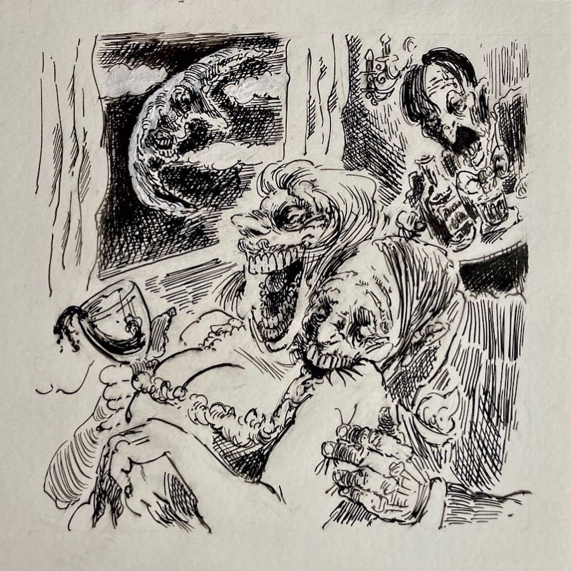 The art advent calendar window 25 artworks on a theme #Night in the run up to Christmas one revealed each day in the gallery window &amp; online. Days 9 Night Eating by <a href="/LouisNetter/">Louis Netter</a> of <a href="/UniPortCCI/">Faculty of CCI, UoP</a> wicked &amp; fun! #night #drawing #montblanc #artadvent