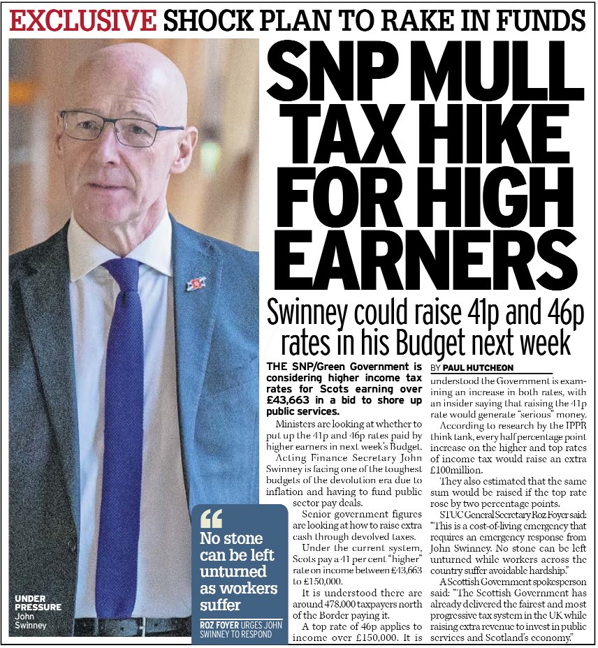 High rate taxpayers are about to be rinsed by the SNP. Somebody has to pay for the referendum that won't happen, the fake Scottishy foreign embassies and Nicola's army of £70K speech writers.