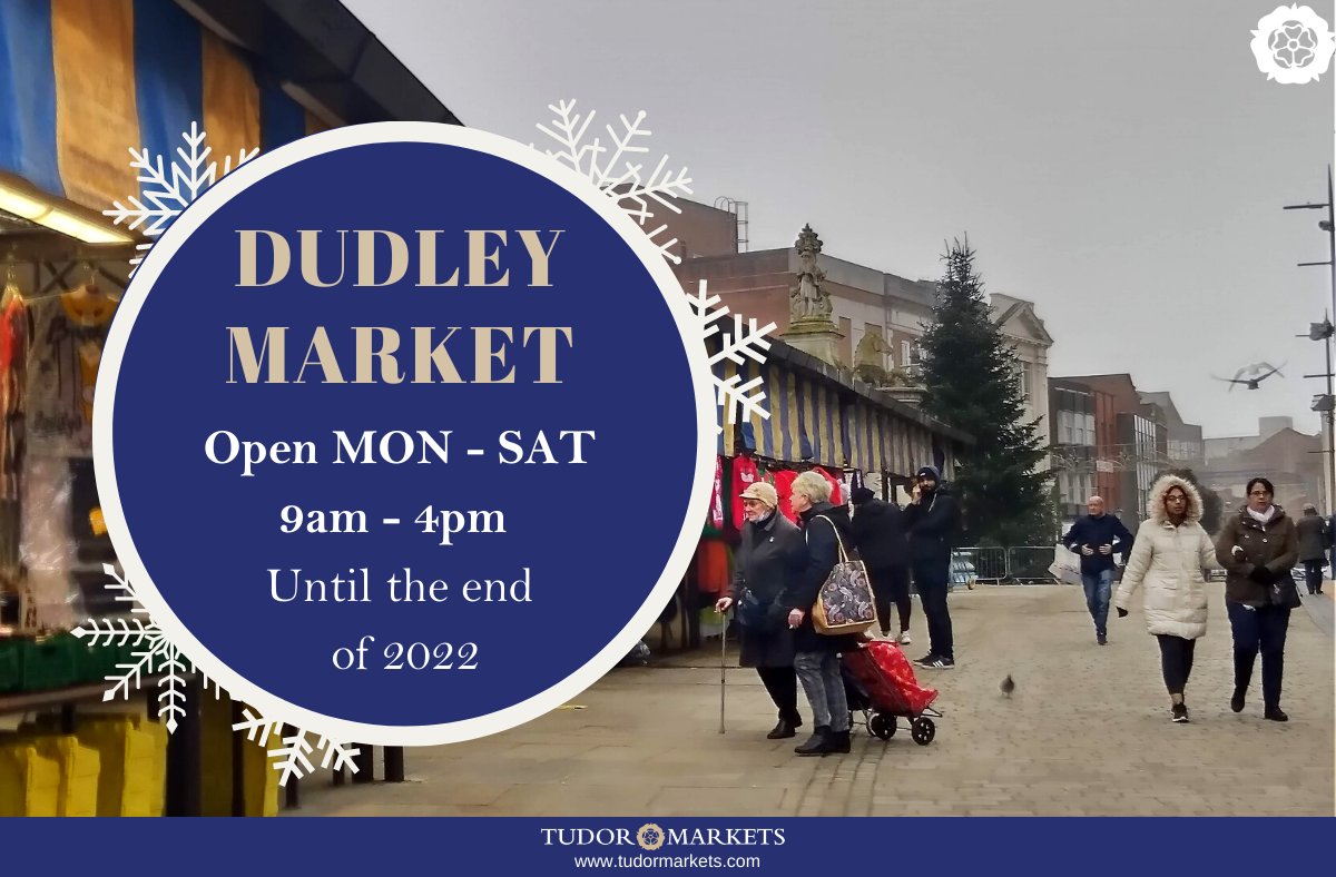 DudleyTCMarket's tweet photo. Until the end of 2022 the market times are 9am-4pm, Mon-Sat.

#DudleyMarket #SupportDudley #OpenAirMarket #ShopLocal #ShopSmall #Community https://t.co/8Vc9UXFfDn