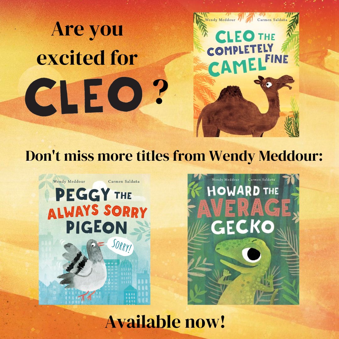 If you like the sound of #CleoTheCompletelyFineCamel, why not check out @wendy_meddour’s other books in the series, #HowardTheAverageGecko and #PeggyTheAlwaysSorryPigeon – available now!