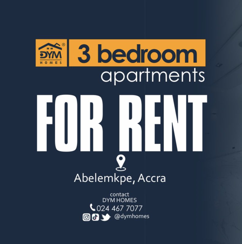 talk2kobby's tweet photo. 3 bedroom apartment in great location for rent at Abelemkpe. Contact DYM Homes. https://t.co/gPSgqQCDhl

#financeminister #mahama #ghanaians #bongo #governmentofghana #secondchance https://t.co/rzvZkCiJMl