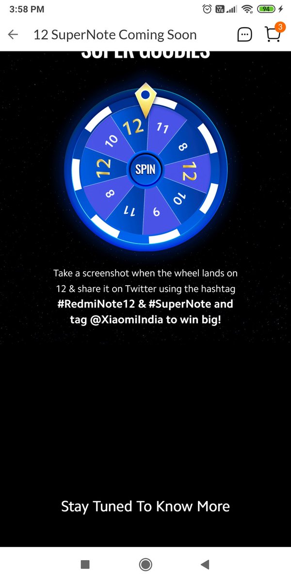 balajiirk's tweet photo. Spin and Win...
Screenshot of the wheel landing on 12...
#RedmiNote12 #SuperNote 
@XiaomiIndia
Excited to win big !!! https://t.co/hB292hEJ36