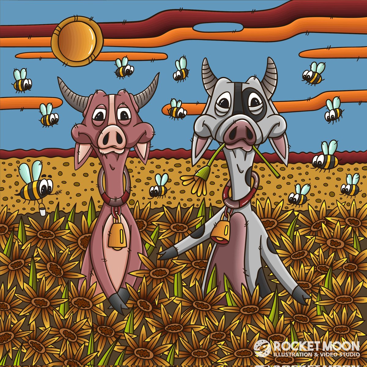 Rocketmoon_art's tweet photo. Cows &amp; Bees
Find me on Instagram - @rocket_moondigital

#digitalart #illustration #digitalillustration #artworks #cartoonart #comicart #line #artist #drawingoftheday #art #digital #designer #colour #draw #sketch #character​ #imagination #originalartwork #colourful #creative https://t.co/8fPt6wKnyG