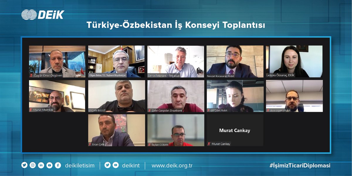 Türkiye-Özbekistan İş Konseyimiz, online toplantısını, @ozguroozguven başkanlığında @TC_TaskentBE Büyükelçimiz @olganbekar'ın katılımıyla gerçekleştirdi. Toplantıda, İş Konseyi'nin geçmiş dönem ve 2023 yılı planlanan faaliyetleri ele alındı. 🇹🇷🇺🇿 #İşimizTicariDiplomasi