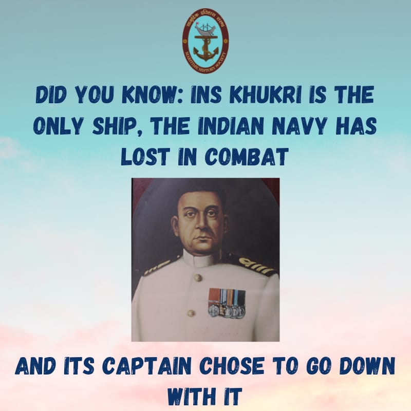 Today marks 51 years since the fateful day when INS Khukri was lost at sea during the Indo Pak War of 1971. Abiding to the finest  tradition  of the Service,  Captain Mahendra Nath Mulla did not abandon his men and chose to go down with the ship. 
#Indiannavy  #Captain #INSKhukri