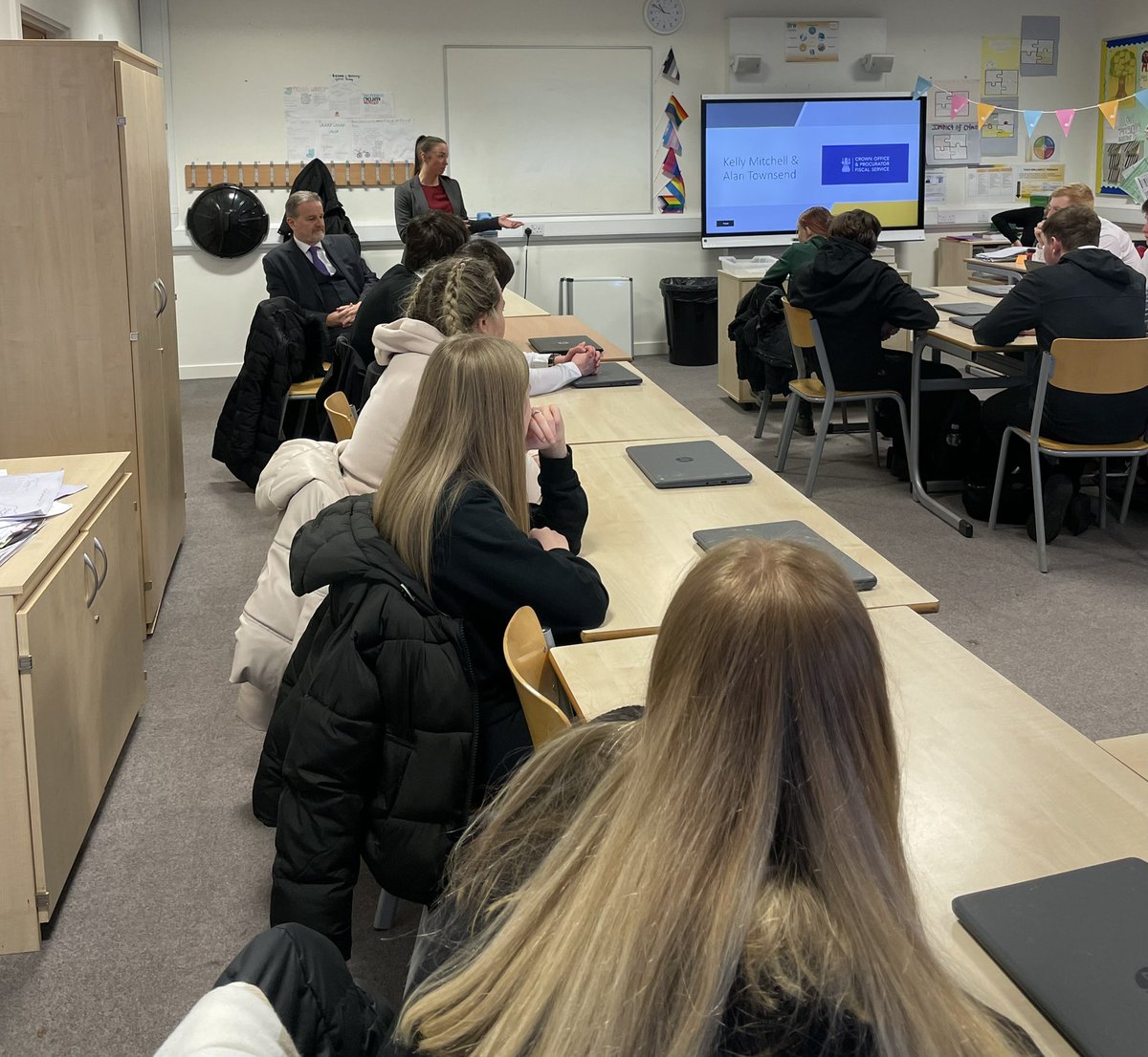 DavidSalmondAbz's tweet photo. Huge thanks to Kelly &amp; Alan, Senior Procurator Fiscal Deputes, at @COPFS Aberdeen, for visiting @BucksburnAcad. Thanks for discussing your career, route into the legal profession, and how you utilise #SCRIPTforsuccess skills in your roles! #TogetherWeAchieve https://t.co/rrS8tjhYZI
