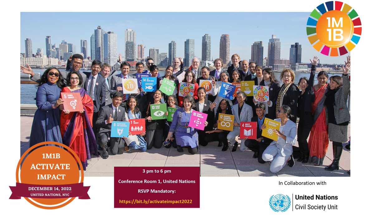 ImpactUN's tweet image. Register now for @Activate1M1B &amp;amp; @UNDGC_CSO's #ActiveImpact Summit! The event will showcase youth talent in creating impactful work through bold action on the #SDGs.

Experience the impact of youth leaders, taking bold actions to transform our 🌍!
🎫 bit.ly/activateimpact…