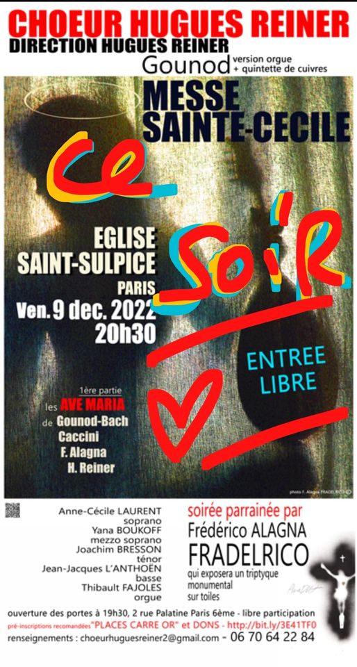 ChoeurHReiner's tweet photo. Ce soir à 20h30 Église Saint-Sulpice Messe de Sainte Cécile de Gounod
#EntréeLibre #LibreParticipationAuxFrais #Concert #Choralmusic #Choralsinging #ChœurHuguesReiner #HuguesReiner #ÉgliseSaintSulpice #MesseSolennelleDeSainteCécile #AveMaria #Gounod #Caccini #Alagna #Reiner https://t.co/I2egBUIdyw