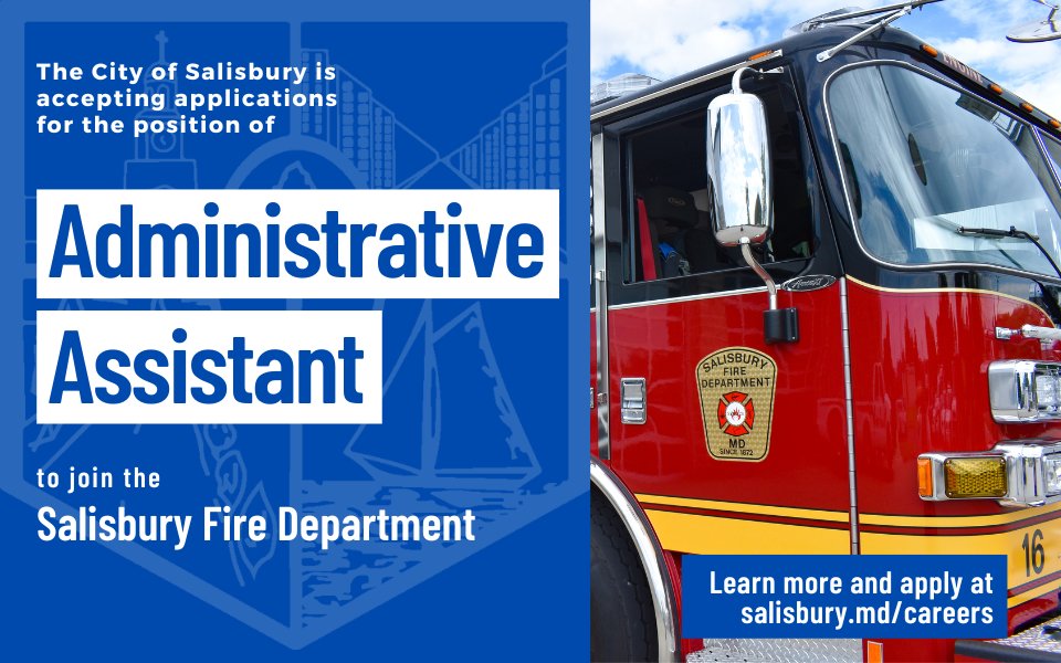The Salisbury Fire Department is now #hiring an Administrative Assistant I/II!  This position provides high-level support to facilitate the day-to-day operations of the Fire Department.
Visit salisbury.md/careers for more information about this position and to apply.