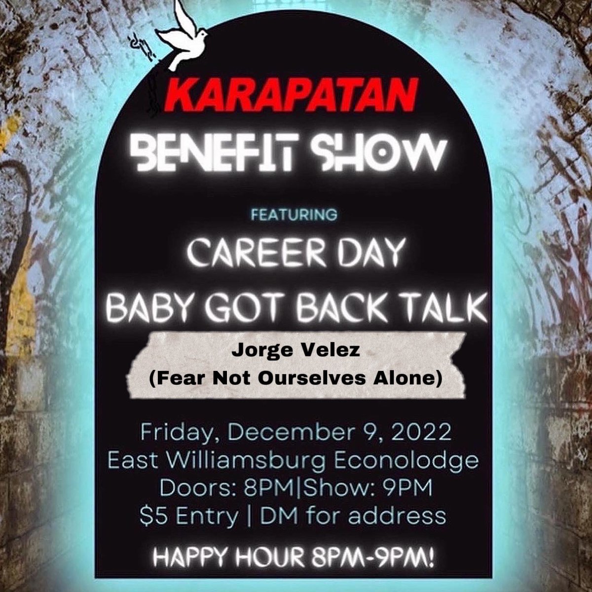careerdayny's tweet photo. Roll thru BK for our last show of the year. DM for address. $5 at the door. $1 drinks 8-9. Jorge from @_fnoa_, @babygotbacktalk, and us playing this benefit for @karapatan. C u there. https://t.co/eTkl405SH5