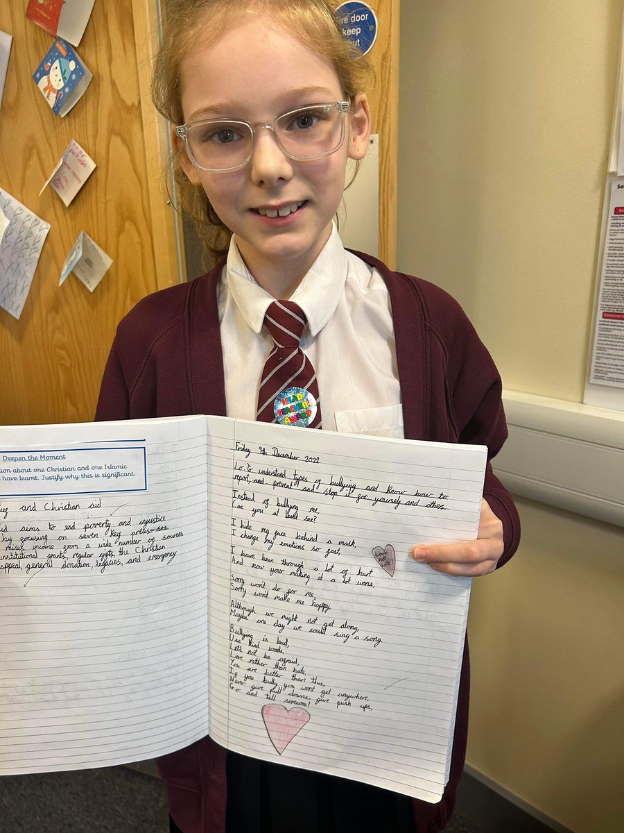 DeLacyPrimary's tweet photo. Well done to Lacie-Mai who has produced this fantastic poem all about bullying! #superwork #writing ✍️✨ https://t.co/Uro6ObEbRt