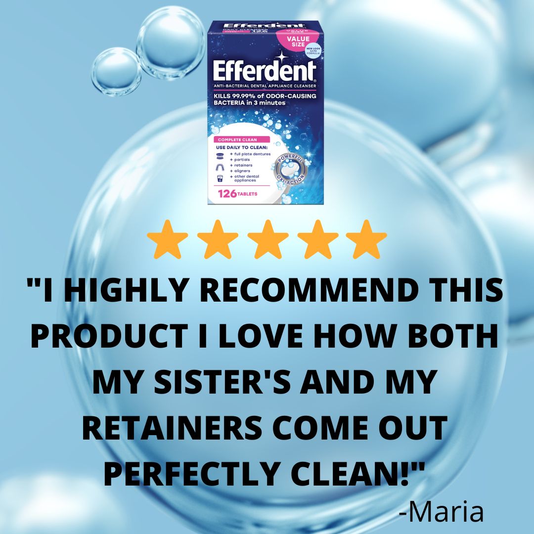 Efferdent's tweet photo. Retainers so clean they make the whole place shimmer ✨ #UseAsDirected #Efferdent #fivestars #review #fivestarreview https://t.co/SNobAWp3gh
